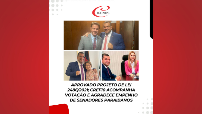 Aprovado Projeto de Lei 2486/2021; CREF10 acompanha votação e agradece empenho de senadores paraibanos