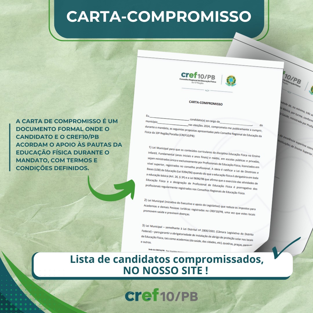 CREF10/PB CONVOCA PROFISSIONAIS DE EDUCAÇÃO FÍSICA A ACIONAR CANDIDATOS EM BUSCA DE COMPROMISSO COM A CATEGORIA